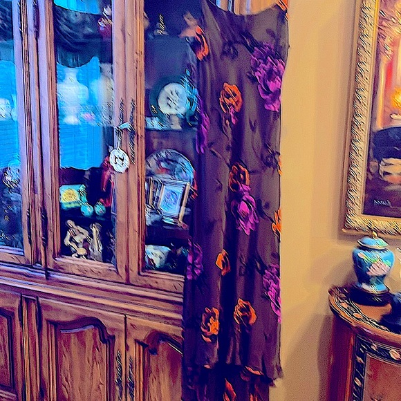 PARTY PARTY Gorgeous100% SilkSpenserJermy lightlyBeaded Purple&orangeFlowers.8π - Picture 6 of 13